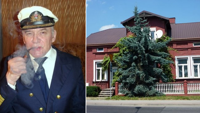 Kpt ż. w. Jacek Sobota. Po prawej dom w którym urodził się i mieszkał w Jaśle